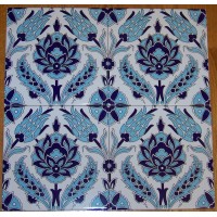 50 Iznik Blue Tulip & Carnation Pattern 8"x8" (20cm x 20cm) Turkish Ceramic Tile   121568349928